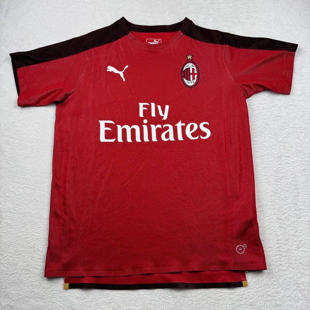 Puma AC Milan Jersey Youth XL Red Black Fly Emirates Soccer Shirt 754456-06